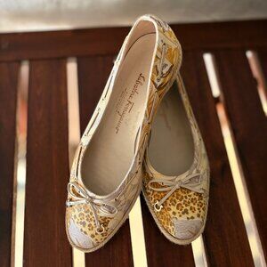 Salvatore Ferragamo Leopard Cheetah Cat Espadrille Flats Shoes Size 8